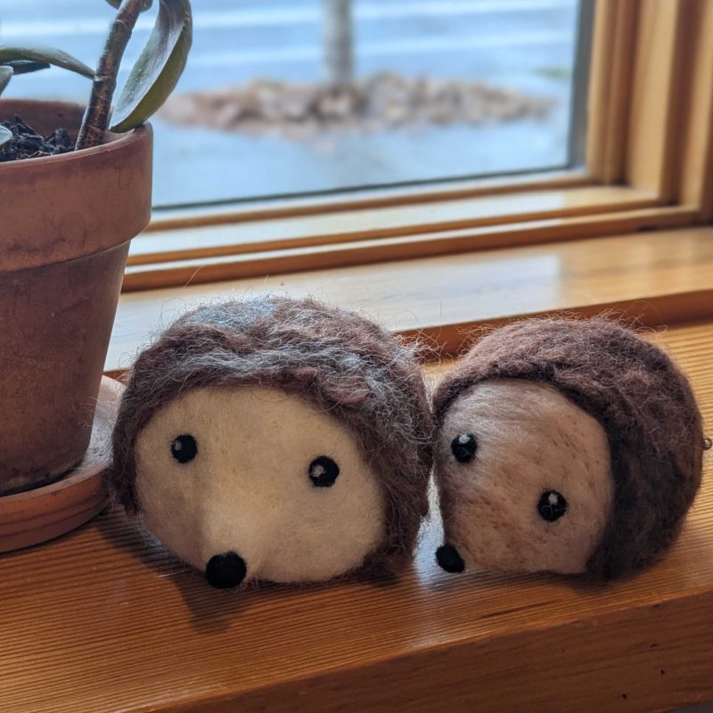 needle felted hedgehogs